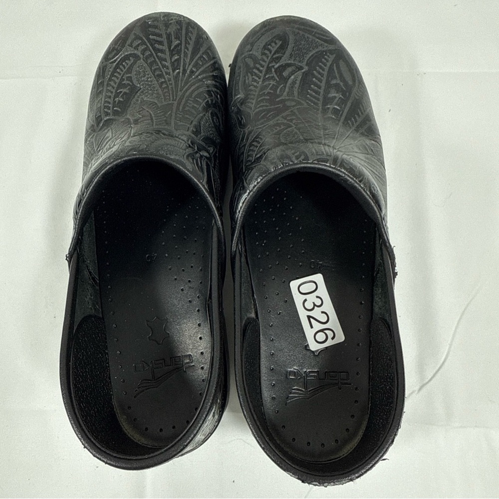 Dansko Professional Clogs Shoes Women's Size 9.5 Black Floral Embossed Leather - Picture 12 of 16